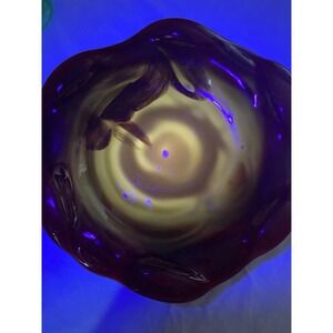 Vintage Fenton Ruby Red Swirl Glass Jewelry Dish. Ashtray, GLOWS Cadmium?